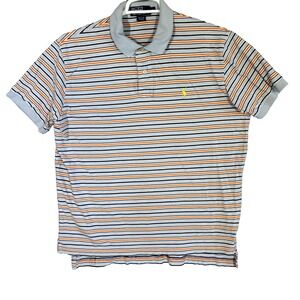 Polo Ralph Lauren Men's Polo Shirt Large Blue Striped Cotton Short Sleeve M1283